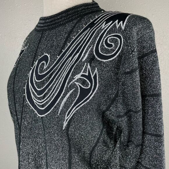 NWOT Terazzo Black and Metallic Silver Top Size M - Picture 4 of 7